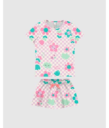 Pijama Infantil Menina Manga Curta Estampado Em Algodão Malwee Kids