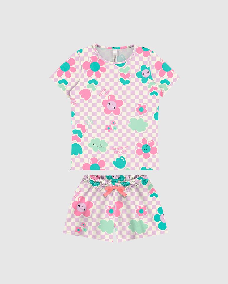 Pijama Infantil Menina Manga Curta Estampado Em Algodão Malwee Kids