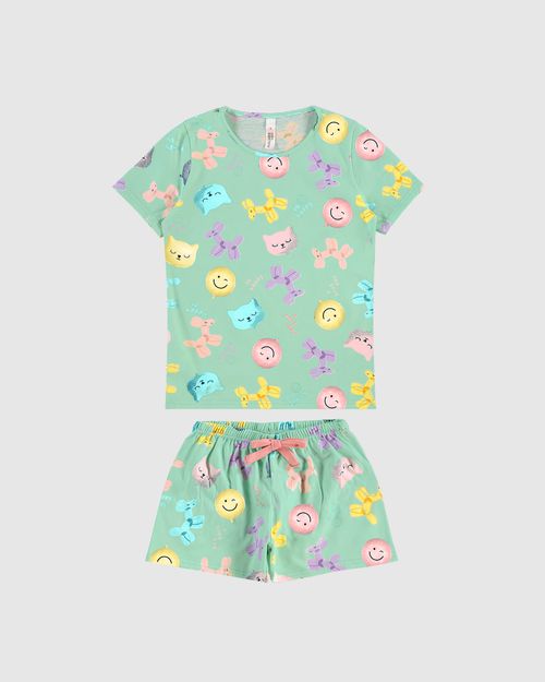 Pijama Infantil Menina Manga Curta Estampado Em Algodão Malwee Kids
