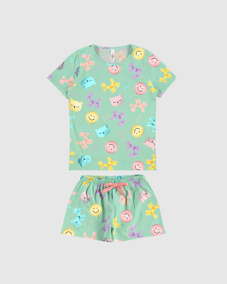 Pijama Infantil Menina Manga Curta Estampado Malwee Kids