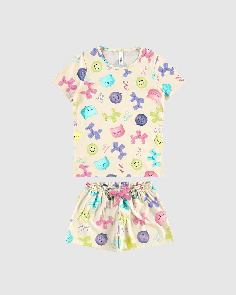 Pijama Infantil Menina Manga Curta Estampado Em Algodão Malwee Kids