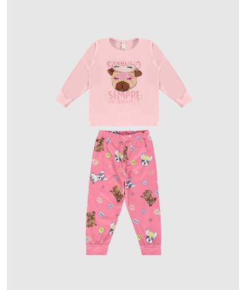 Pijama Longo Infantil Menina Com Aplique Interativo Em Algodão Malwee Kids