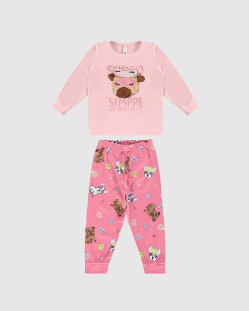 Pijama Longo Infantil Menina Com Aplique Interativo Em Algodão Malwee Kids