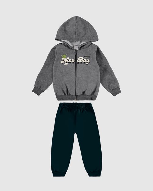 Conjunto Longo Infantil Menino Jaqueta Moletom Mescla Flanelado Malwee Kids