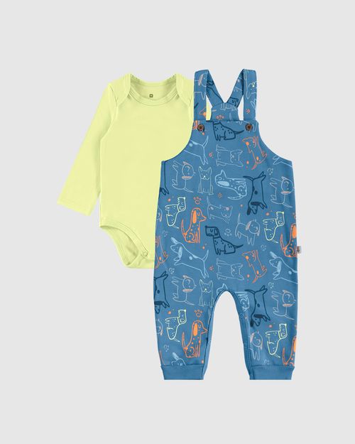 Conjunto Infantil Menino Body Manga Longa E Macacão Em Algodão Malwee Kids