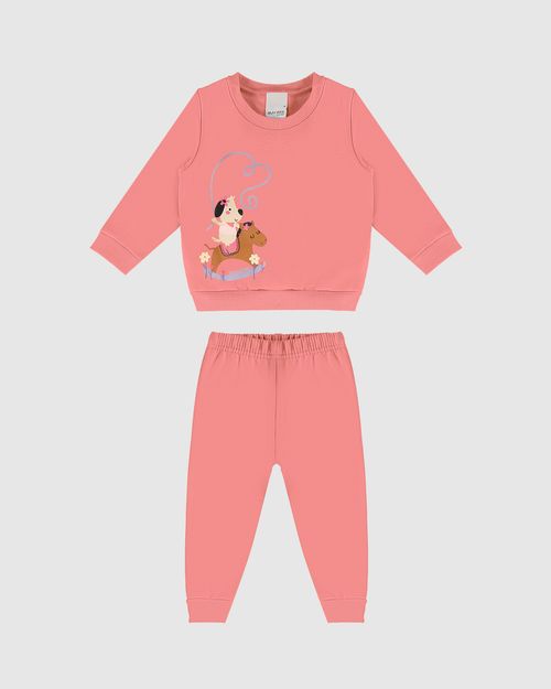 Conjunto Infantil Menina Blusão E Calça Em Moletom Flanelado Malwee Kids