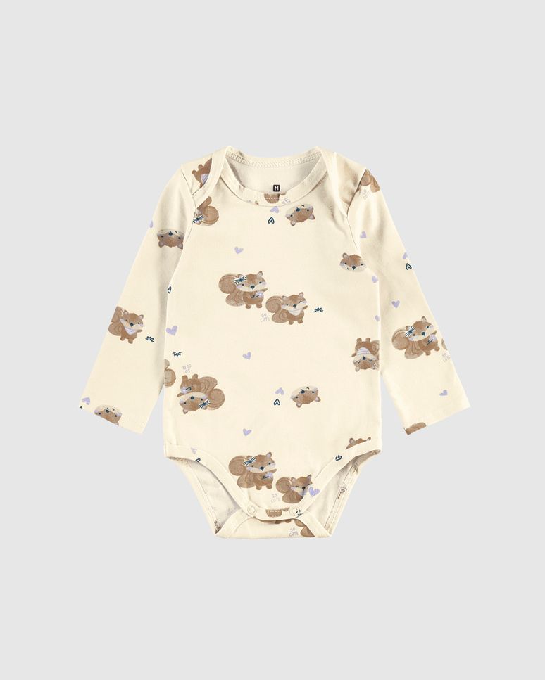 Body Bebê Menina Manga Longa Estampado Em Algodão Malwee Kids