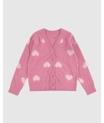Cardigan Infantil Menina Estampa Corações Em Tricô Malwee Kids