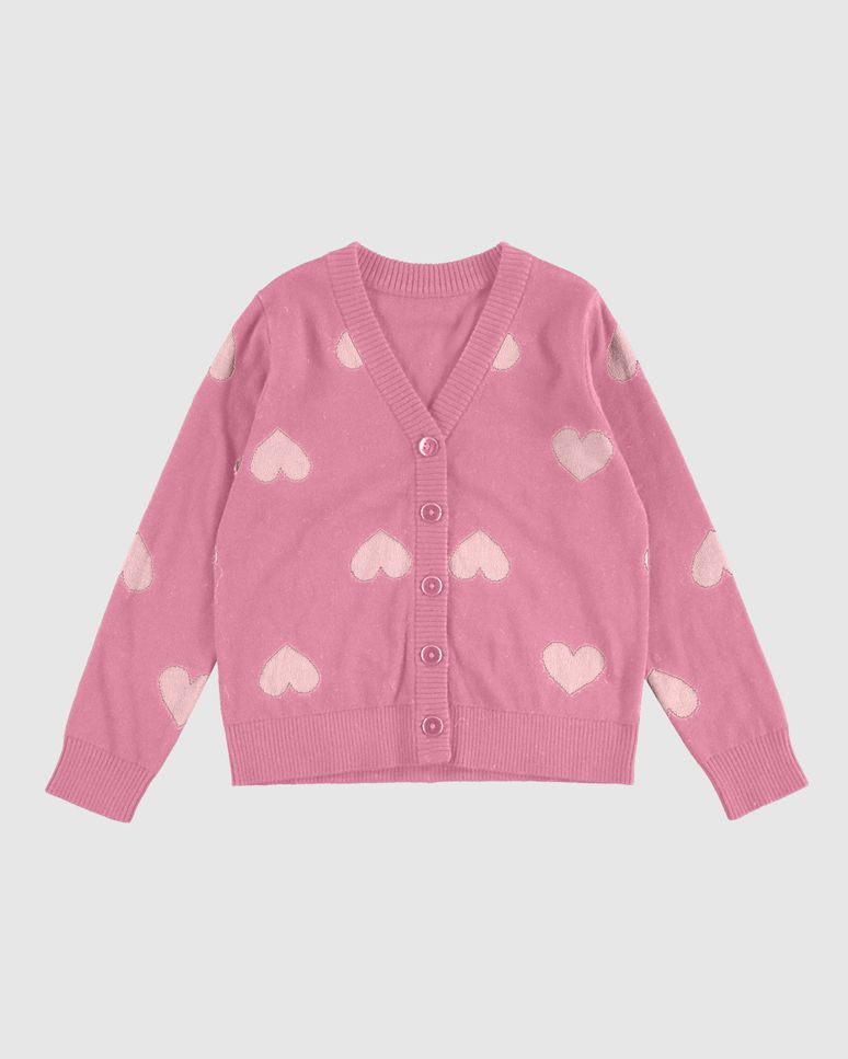 Cardigan Infantil Menina Estampa Corações Em Tricô Malwee Kids