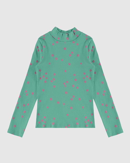 Blusa Infantil Menina Gola Alta Manga Longa Em Ribana Malwee Kids