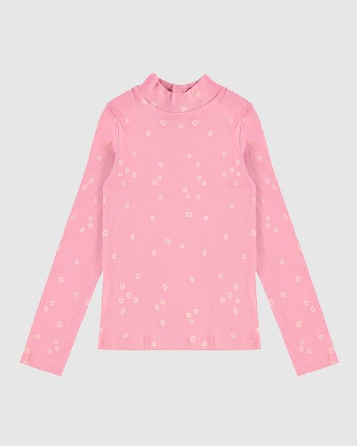 Blusa Infantil Menina Gola Alta Manga Longa Em Ribana Malwee Kids
