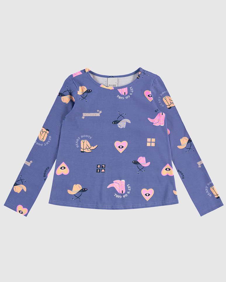 Blusa Infantil Menina Manga Longa Estampada Em Algodão Malwee Kids