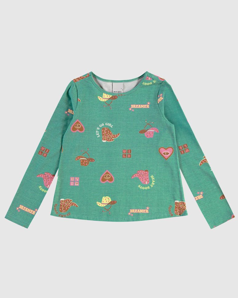 Blusa Infantil Menina Manga Longa Estampada Em Algodão Malwee Kids