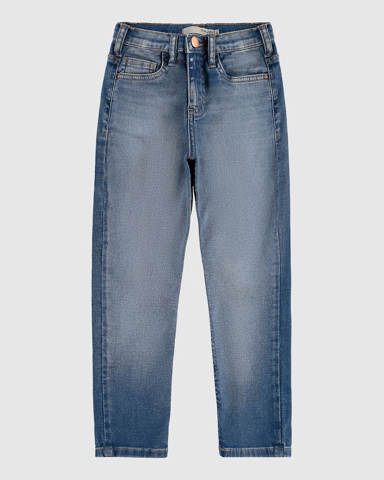 Calça Infantil Menina Mom Cós Ajustável Em Jeans Moletom Malwee Kids