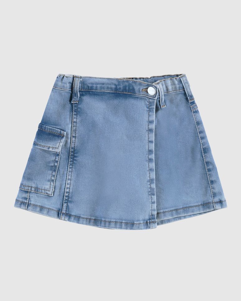 Shorts Saia Infantil Menina Evasê Bolso Lateral Em Jeans Moletom Malwee Kids