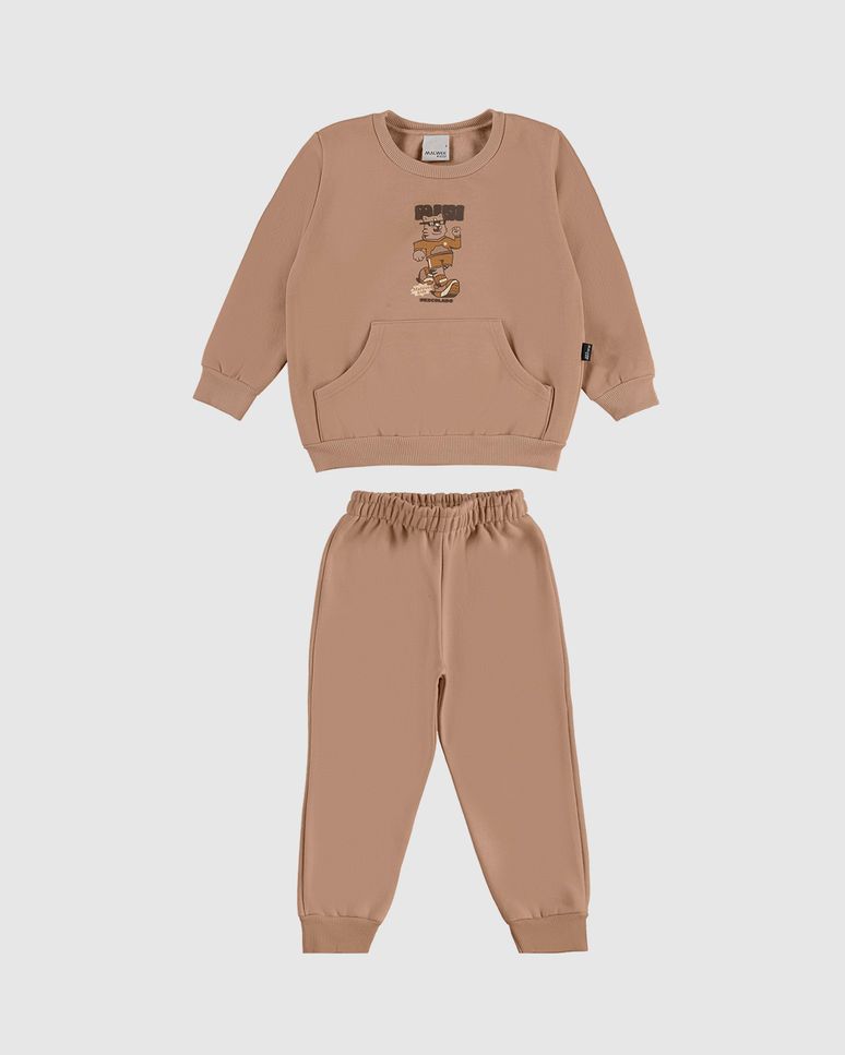 Conjunto Infantil Menino Mini Descolado Em Moletom Mesclado Malwee Kids