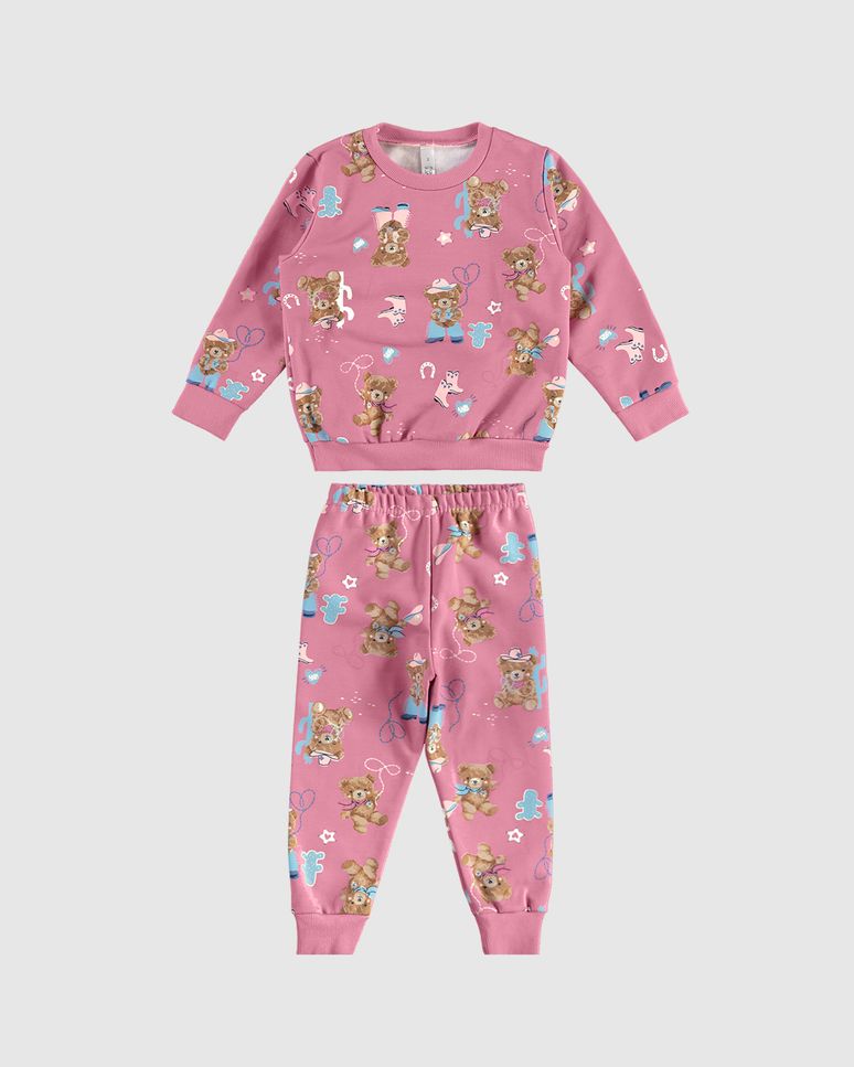 Pijama Longo Infantil Menina Estampa Ursinho Moletom Flanelado Malwee Kids