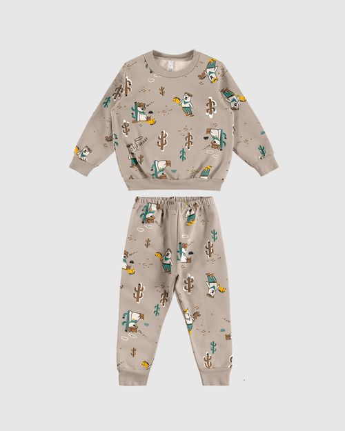Pijama Longo Infantil Menino Blusão E Calça Em Moletom Flanelado Malwee Kids