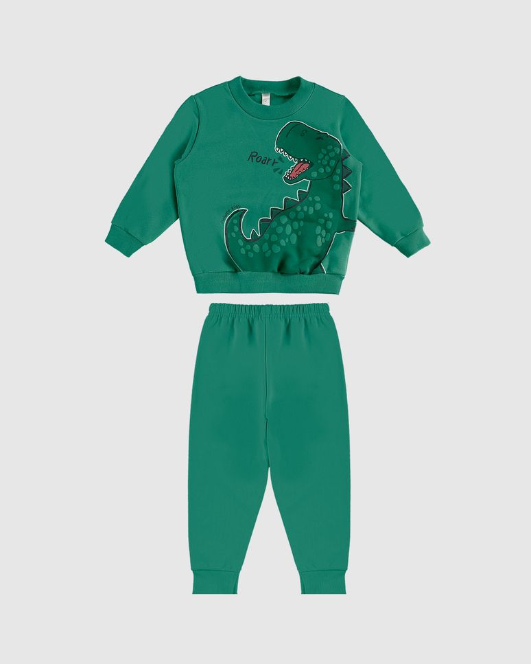 Conjunto Longo Infantil Menino Dinossauro Em Moletom Flanelado Malwee Kids