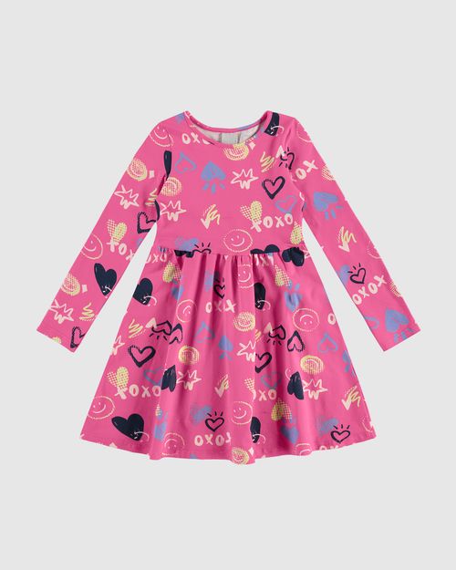 Vestido Infantil Acinturado Manga Longa Em Algodão Malwee Kids