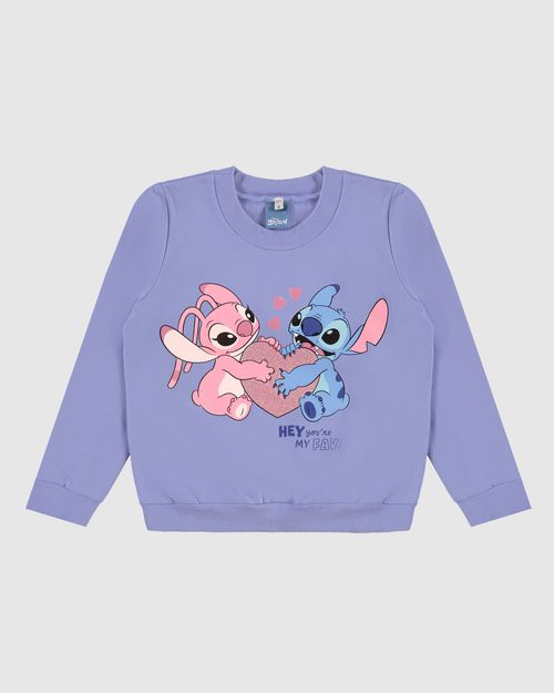 Blusão Infantil Menina My Fav Stitch Disney Em Moletom Malwee Kids