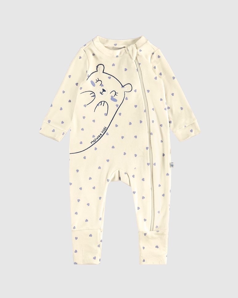 Macacão Bebê Menina Pezinho Manga Longa Em Malha Plush Malwee Kids