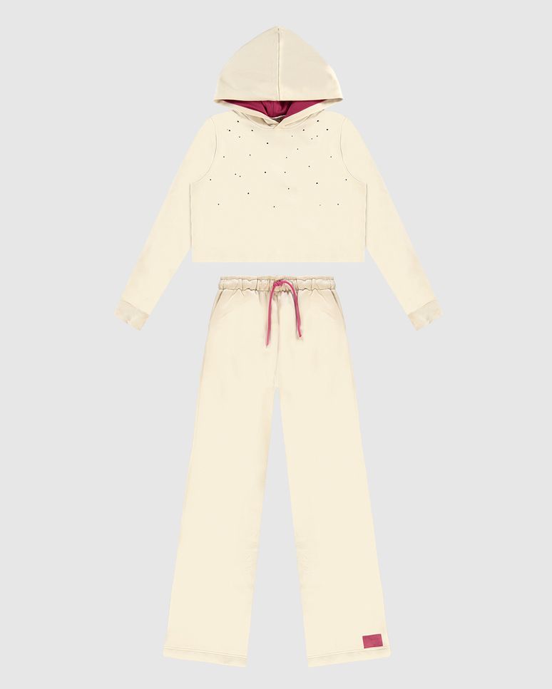 Conjunto Menina Blusão Cropped Com Strass Em Moletom Flanelado Malwee Kids