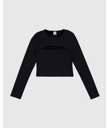Blusa Menina Manga Longa Decote Detalhe Vazado Em Algodão Malwee Kids