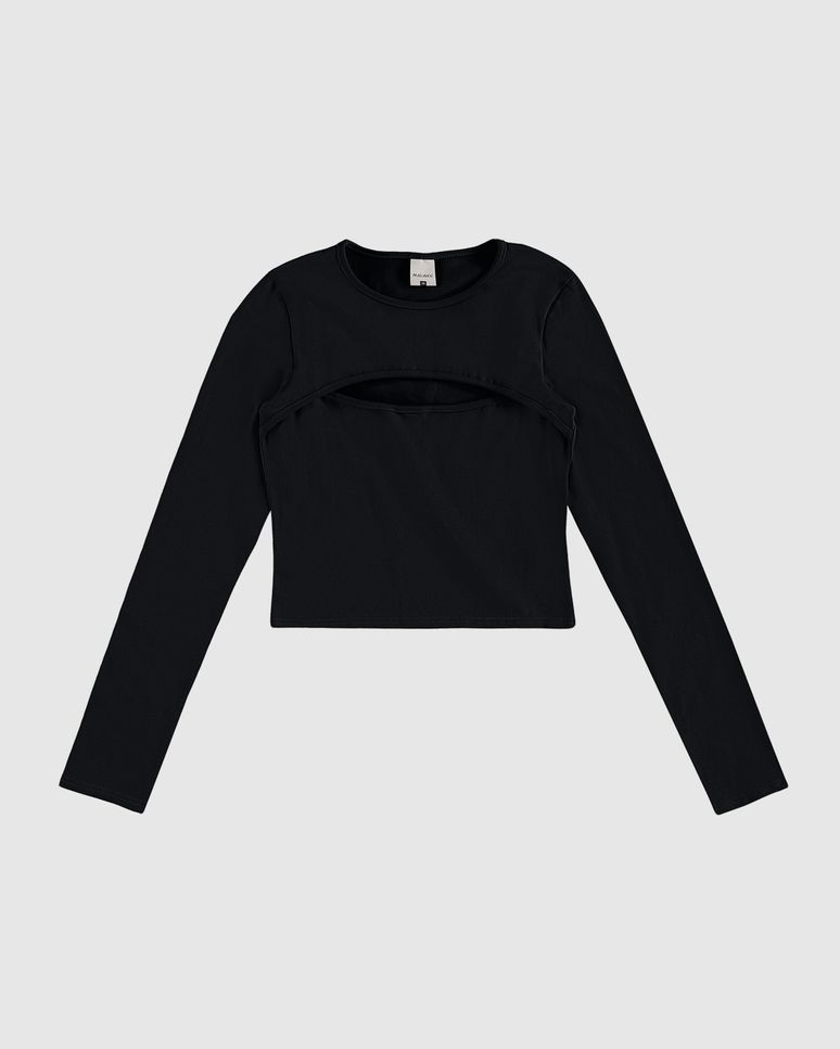 Blusa Menina Manga Longa Decote Detalhe Vazado Em Algodão Malwee Kids