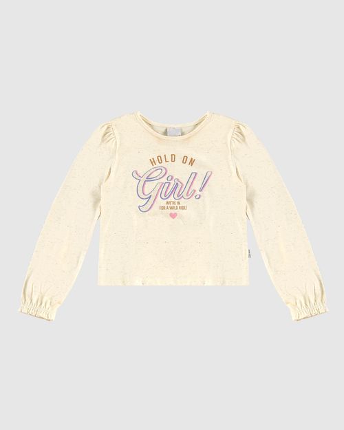 Blusa Infantil Menina Manga Longa Hold On Girl! Em Malha Botonê Malwee Kids