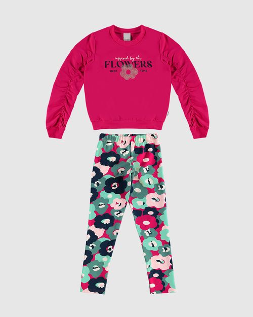 Conjunto Infantil Menina Blusão Flowers Bordado Paetê Malwee Kids