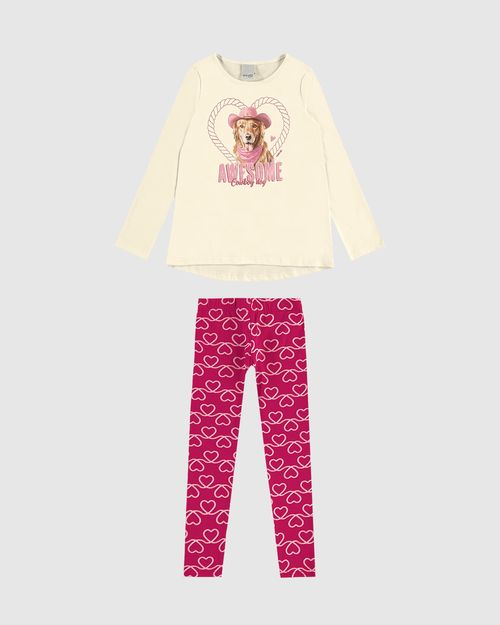 Conjunto Longo Infantil Menina Awesome Cowboy Dog Em Algodão Malwee Kids