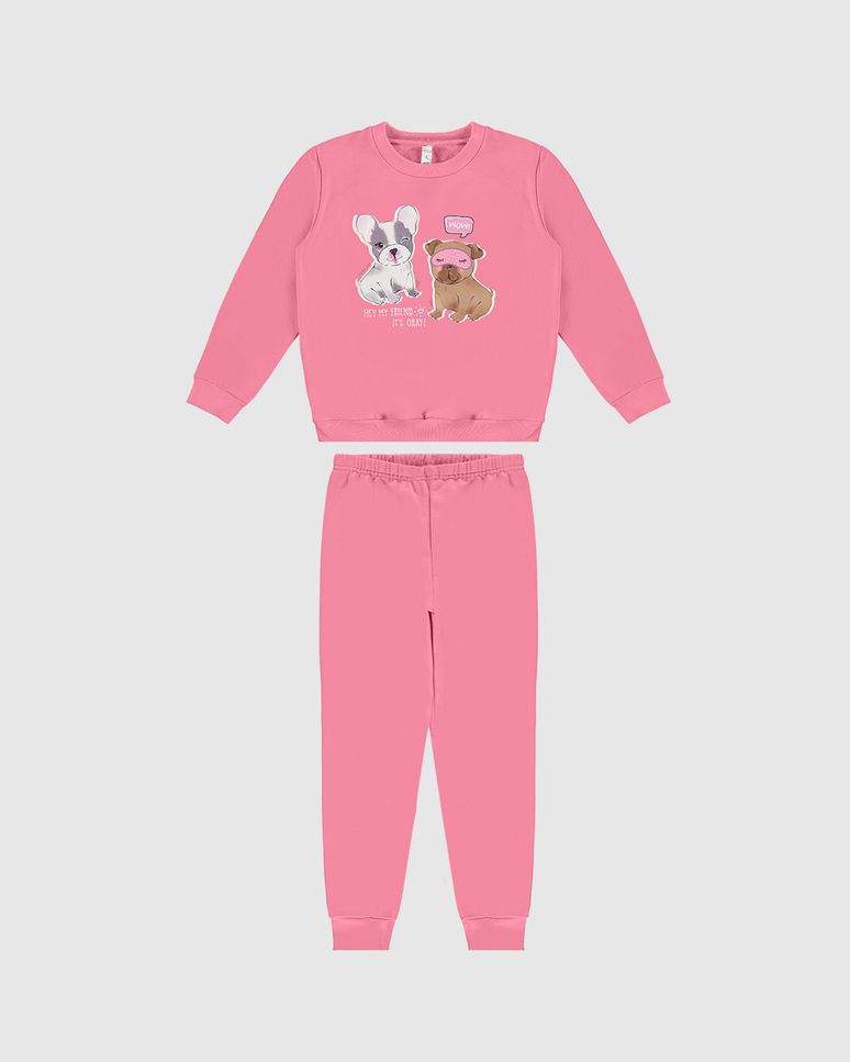Pijama Longo Infantil Menina Hey My Friend Em Moletom Flanelado Malwee Kids