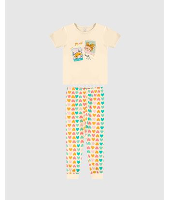 Pijama Longo Infantil Menina Fashion Cat Em Algodão Malwee Kids