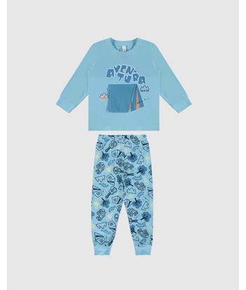 Pijama Longo Infantil Menino Aventura Com Aplique Interativo Malwee Kids