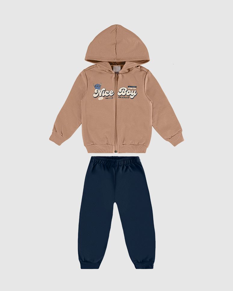 Conjunto Longo Infantil Menino Jaqueta Moletom Mescla Flanelado Malwee Kids