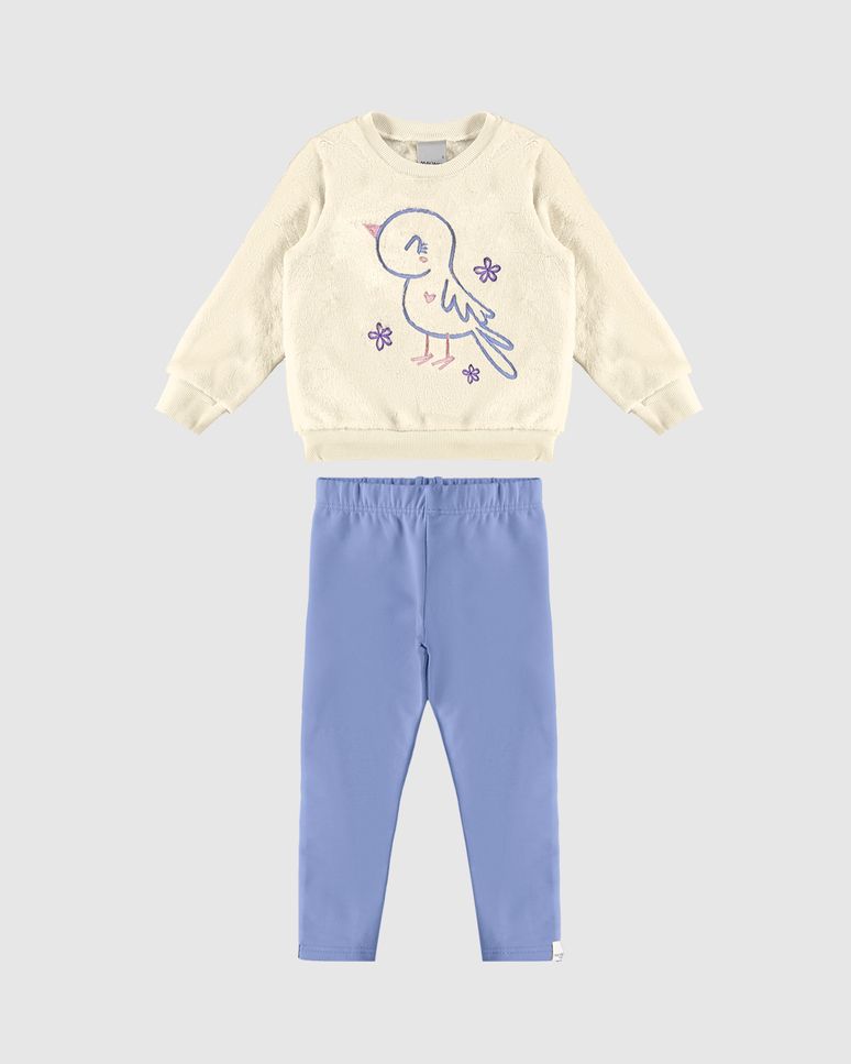 Conjunto Infantil Menina Blusão Estampa Bordada Em Pelúcia Malwee Kids