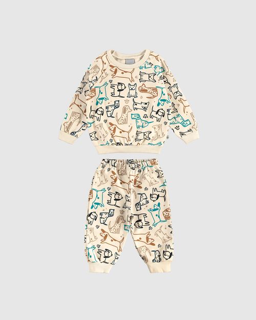 Conjunto Infantil Menino Estampa Cachorros Em Moletom Flanelado Malwee Kids