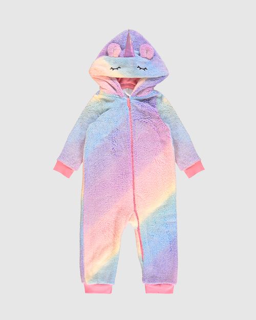 Pijama Macacão Infantil Menina Com Aplique Interativo Em Fleece Malwee Kids