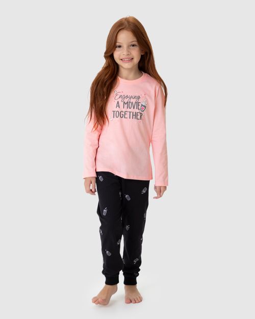 Pijama Infantil Menina Enjoying A Movie Together Em Algodão Malwee Kids