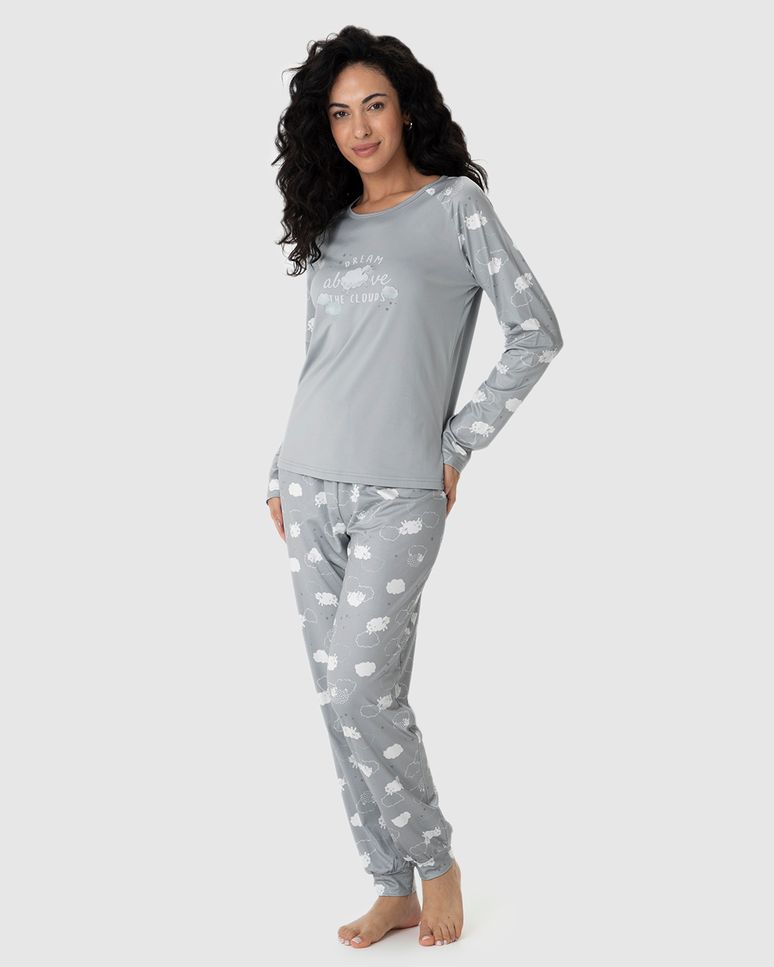 Pijama Longo Feminino Dream Above The Clouds Em Malha Térmica