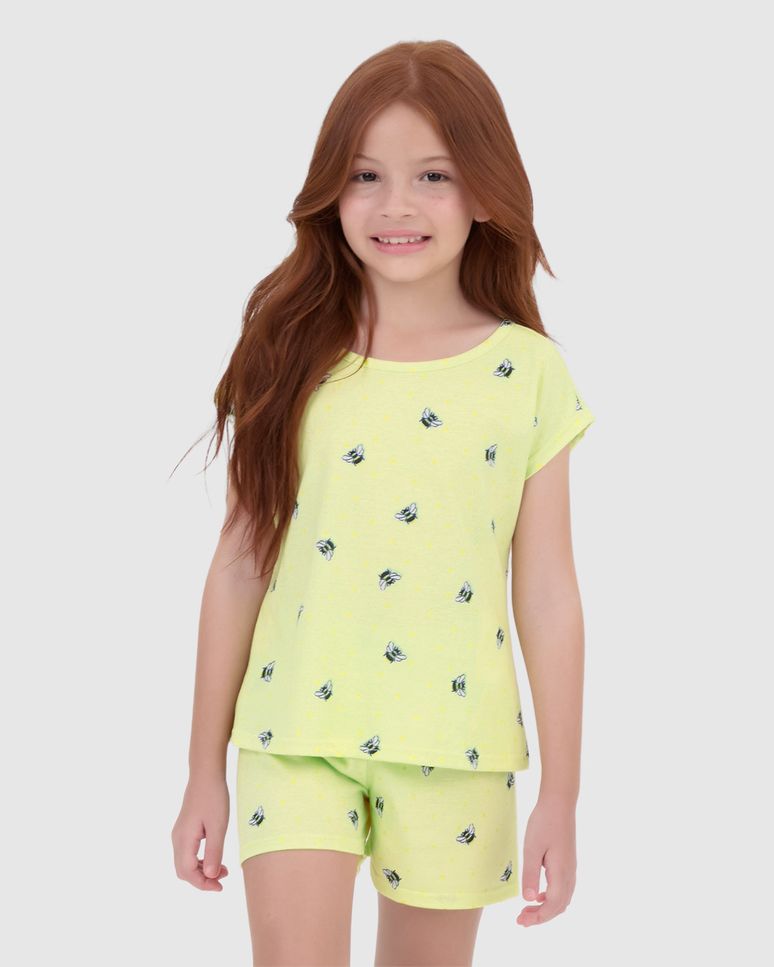 Pijama Infantil Menina Manga Curta Estampado Em Algodão Malwee Kids