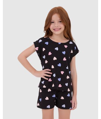 Pijama Infantil Menina Manga Curta Estampado Em Algodão Malwee Kids