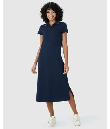 Vestido Midi Feminino Polo Fenda Lateral Em Piquet Stretch