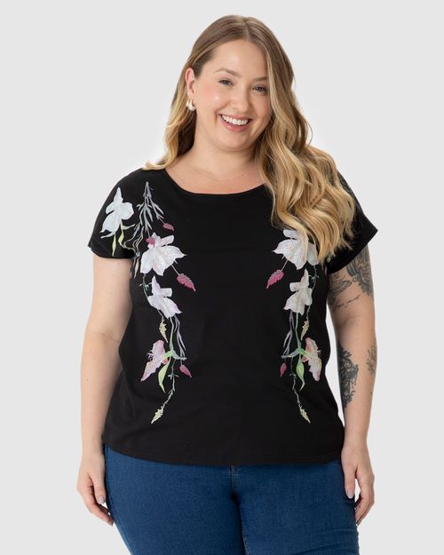 Blusa Feminina Plus Size Estampa Floral Em Algodão