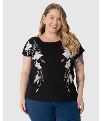 Blusa Feminina Plus Size Estampa Floral Em Algodão
