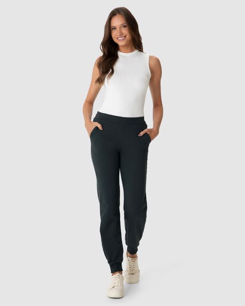 Calça Feminina Carrot Barra Com Prega Em Moletom Stretch Flanelado