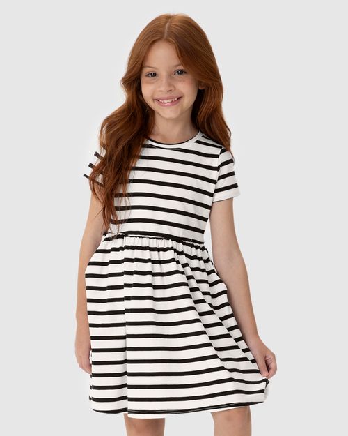 Vestido Infantil Evasê Listrado Em Malha Algodão Malwee Kids