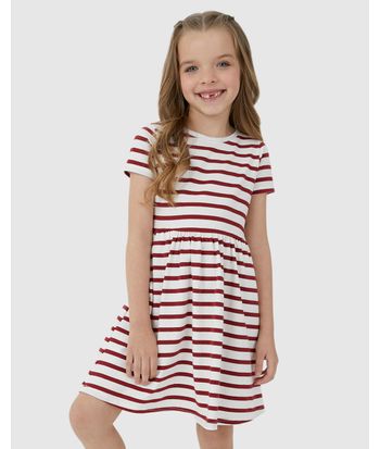 Vestido Infantil Evasê Listrado Em Malha Algodão Malwee Kids