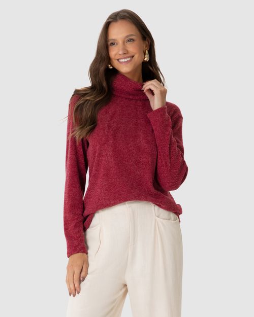 Blusa Ampla Feminina Gola Alta Em Tricô Rajado Flanelado